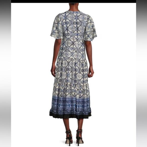 NEW Taylor Blue Floral Cut Out Midi Dress Short Flutter Sleeve Size 6 MSRP $138 - Picture 3 of 9